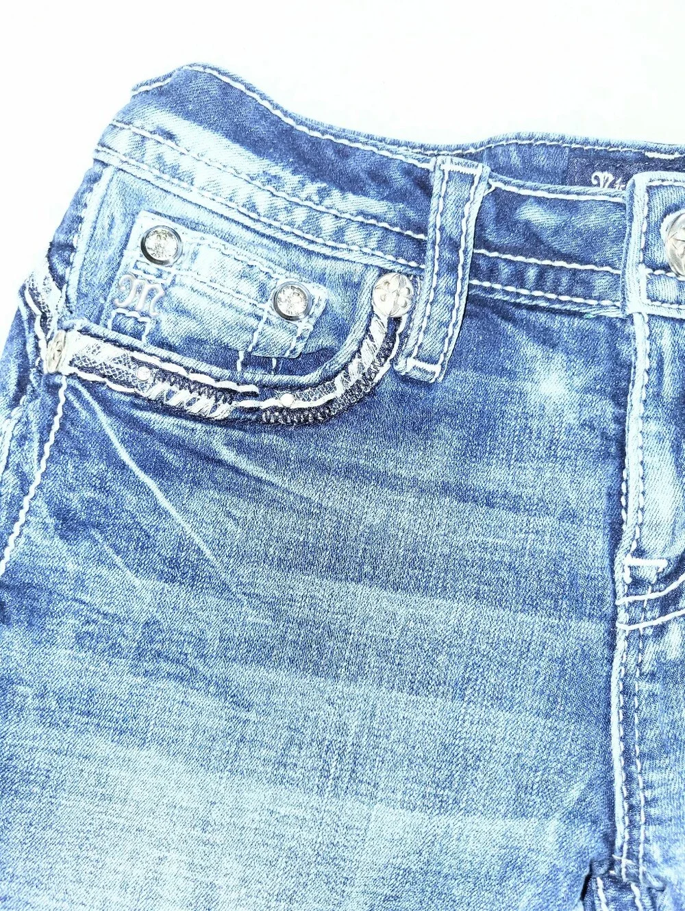 NWOT Miss Me Y2K Style Low Rise Boot Cut Selvedge Premium Denim Jeans Size 26 - Picture 15 of 16